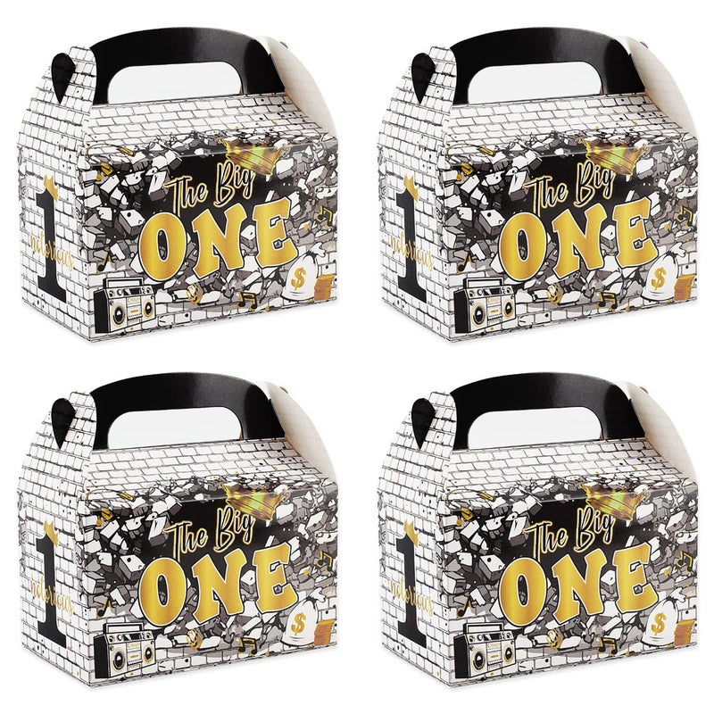 Fangleland 24pcs The Notorious One Party Favors Boxes Black Gold 1st Birthday Treat Boxes with Handle Hip Hop Theme Big One First Birthday Candy Gift Decorations for Boy